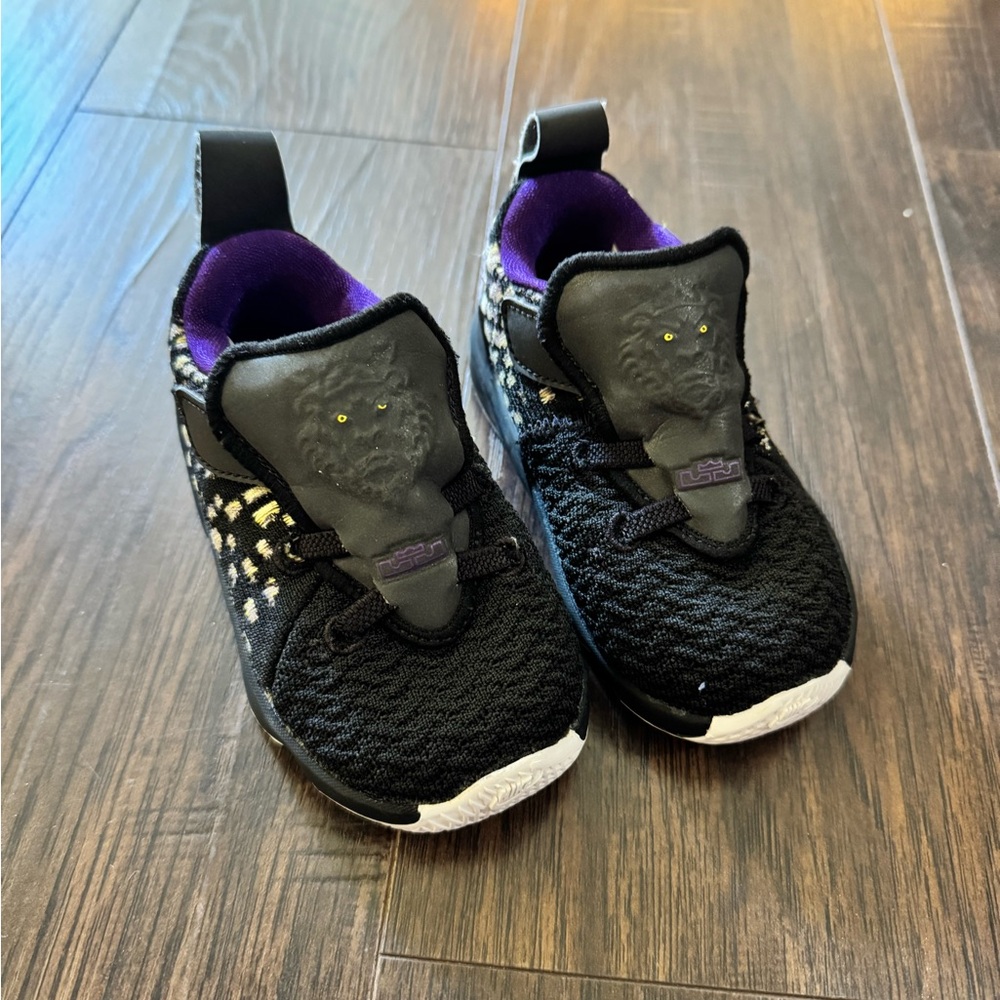 Kids Black and Purple Sneakers with Lion Design